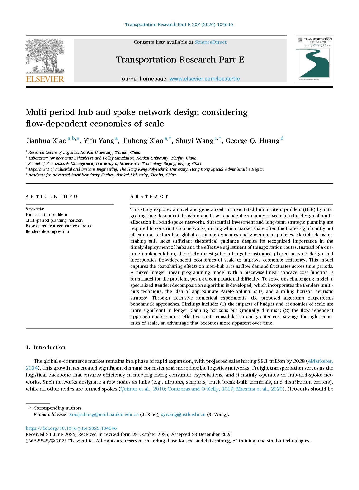Multi-period hub-and-spoke network design considering flow-dependent economies of scale